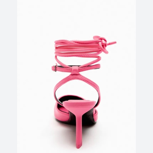 ZARA Pink Fabric Lace Up Strappy Pointed Toe Heel Slingback Sandals 6.5 (37) NWT - Picture 10 of 12